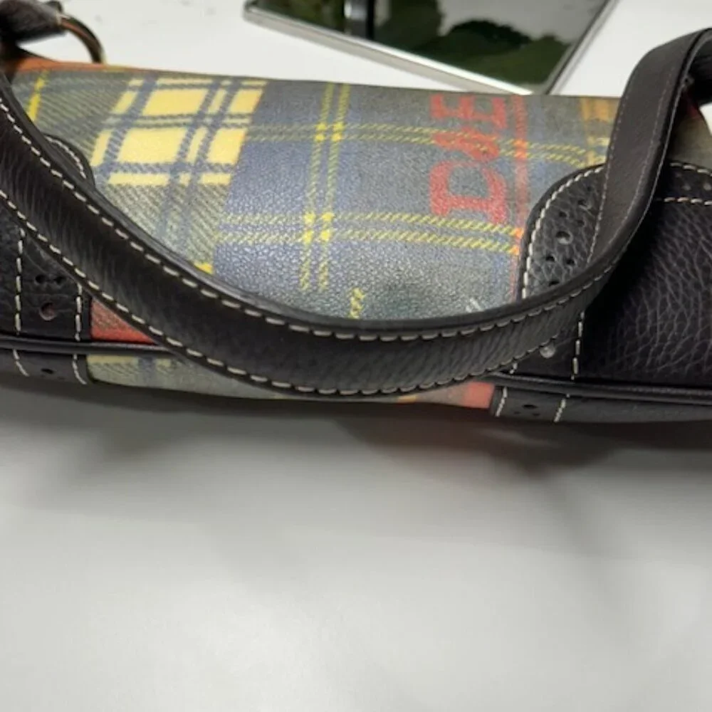 Vintage Dooney & Bourke Lady Bug Plaid Coated Canvas Shoulder Bag/Tote EUC!